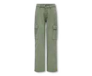 Cargohose KIDS ONLY "KOGYARROW-VOX STR CARGO PANT PNT NOOS", Mädchen, Gr. 146, N-Gr, grün (hedge grün), Web, Obermaterial: 98% Baumwolle, 2% Elasthan, unifarben, regular fit knöchellang, Hosen Cargoho