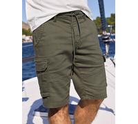 Cargohose LERROS "Maskuline Cargo-Bermuda mit Tunnelzug und Gürtelschlaufen", Herren, Gr. 32, nordic olive, 77% Baumwolle, 20% Polyester, 3% Elasthan, Hosen Cargohose (92831828-32) nordic olive