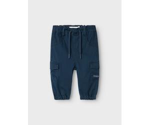Cargohose NAME IT "NBMBEN CARGO R TWI PANT 1771-HI NOOS", Mädchen, Gr. 62, N-Gr, blau (navy blazer), Web, Obermaterial: 98% Baumwolle, 2% Elasthan, unifarben, relaxed fit knöchellang, Hosen Cargohose