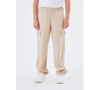 Cargohose NAME IT "NKFBELLA ST TWI CARGO 8262-BU NOOS", Mädchen, Gr. 164, N-Gr, weiß (safari), Twill, Obermaterial: 93% Viskose, 7% Polyester, unifarben, straight fit lang, Hosen Cargohose, mit elasti
