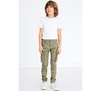 Cargohose NAME IT "NKMRYAN - für Jungen mit verstellbarem Bund und Stretchkomfort", Jungen, Gr. 128, N-Gr, grün (deep lichen grün), Twill, Obermaterial: 98% Baumwolle, 2% Elasthan, unifarben, regular