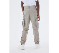 Cargohose NAME IT "NKMRYAN - für Jungen mit verstellbarem Bund und Stretchkomfort", Mädchen, Gr. 140, N-Gr, grau (elephant skin), Twill, Obermaterial: 98% Baumwolle, 2% Elasthan, unifarben, regular fi