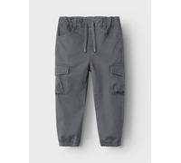 Cargohose NAME IT "NMMBEN CARGO R TWI PANT 1771-HI NOOS", Jungen, Gr. 86, N-Gr, grau (lava smoke), Twill, Obermaterial: 98% Baumwolle, 2% Elasthan, unifarben, relaxed fit knöchellang, Hosen Cargohose 