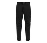 Cargohose ONLY & SONS "ONSCAM PAW CARGO CUFF CANWAS 0207 PANT", Damen, Gr. 30, Länge 32, schwarz, Web, Obermaterial: 97% Baumwolle, 3% Elasthan, unifarben, Basic, regular fit normal, Hosen Cargohose (