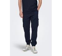 Cargohose ONLY & SONS "ONSCAM STAGE CARGO CUFF LIFE 6687 NOOS", Damen, Gr. 30, Länge 30, blau (marineblaus), Web, Obermaterial: 98% Baumwolle, 2% Elasthan, unifarben, slim fit normal, Hosen Cargohose