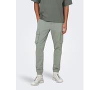 Cargohose ONLY & SONS "ONSCAM STAGE CARGO CUFF LIFE 6687 NOOS", Herren, Gr. 29, Länge 30, grau (wrought iron), Web, Obermaterial: 98% Baumwolle, 2% Elasthan, unifarben, slim fit normal, Hosen Cargohos