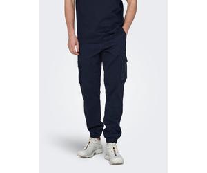 Cargohose ONLY & SONS "ONSCAM STAGE CARGO CUFF LIFE 6687 NOOS", Herren, Gr. 30, Länge 34, blau (marineblaus), Web, Obermaterial: 98% Baumwolle, 2% Elasthan, unifarben, slim fit normal, Hosen Cargohose