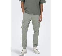Cargohose ONLY & SONS "ONSCAM STAGE CARGO CUFF LIFE 6687 NOOS", Herren, Gr. 30, Länge 34, grau (wrought iron), Web, Obermaterial: 98% Baumwolle, 2% Elasthan, unifarben, slim fit normal, Hosen Cargohos