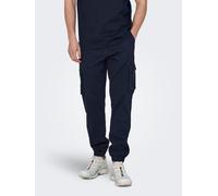 Cargohose ONLY & SONS "ONSCAM STAGE CARGO CUFF LIFE 6687 NOOS", Herren, Gr. 33, Länge 34, blau (marineblaus), Web, Obermaterial: 98% Baumwolle, 2% Elasthan, unifarben, slim fit normal, Hosen Cargohose