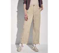 Cargohose STREET ONE, Damen, Gr. 40, Länge 30, barley beige, Web, Obermaterial: 98% Baumwolle, 2% Elasthan, unifarben, casual, lang, Hosen, mit Tunnelzug am Beinabschluss (33075107-40) barley beige