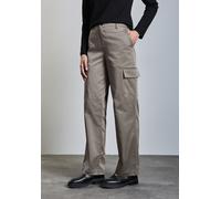 Cargohose STREET ONE, Damen, Gr. 42, Länge 30, braun (ashen maple beige), Satin, Obermaterial: 60% Polyester, 38% Baumwolle, 2% Elasthan, unifarben, modisch, normal lang, Hosen, in schimmernder Optik