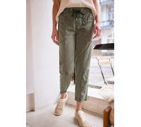 Cargohose STREET ONE STUDIO, Damen, Gr. 36, Länge 28, grün (ashen olive), Stoff, 60% Lyocell, 37% Baumwolle, 3% Elasthan, unifarben, loose fit knöchelfrei, Hosen Cargohose, Middle Waist (18054462-36)
