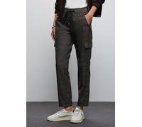 Cargohose STREET ONE "Style Bonny", Damen, Gr. 40, Länge 30, braun (silk braun), Web, Obermaterial: 62% Polyester, 33% Viskose, 5% Elasthan, kariert, loose fit knöchelfrei, Hosen Cargohose, mit elasti