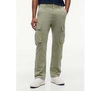 Cargohose TOMMY JEANS "CANVAS CARGO PANT", Herren, Gr. 36, Länge 32, spring olive, Web, Obermaterial: 97% Baumwolle, 3% Elasthan, unifarben, regular fit lang, Hosen Cargohose, Regular fit mit Cargotas