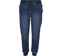 Cargohose URBAN CLASSICS "Urban Classics Herren Boys Knitted Denim Jogpants", Mädchen, Gr. 110/116, Normalgrößen, blau washed, 83% Baumwolle, 15% Polyester, 2% Elasthan, unifarben, loose fit, Hosen Ca