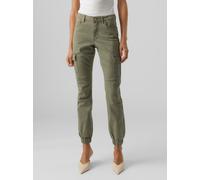 Cargohose VERO MODA "VMIVY MR ANKLE CARGO PANTS NOOS", Damen, Gr. XL (42), Länge 32, grün (ivy grün), Web, Obermaterial: 98% Baumwolle, 2% Elasthan, unifarben, skinny fit knöchellang, Hosen Cargohose