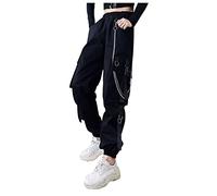 Cargohosen Teenager MäDchen: Cargohose Damen Baggy High Waist Freizeithose Weites Bein Cargo-Pants Vintage 90er Y2k Jeans Baggy Cargo Hose Harajuku Streetwear Hose-Gothic Hosen Mit Kette, Punk Hose