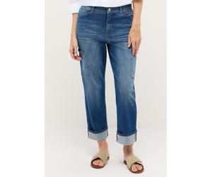 Cargojeans ANGELS "Liberta Cargo", Damen, Gr. 34, Länge 27, blau (mid blau used), Denim/Jeans, Obermaterial: 91% Baumwolle, 6% Polyester, 3% Elasthan, relaxed fit, Jeans, mit Umschlagsaum und Used-Eff