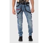 Cargojeans CIPO & BAXX "Hose", Herren, Gr. 40, Länge 32, blau, 68% Baumwolle, 30% Polyester, 2% Elasthan, gestreift, regular fit lang, Jeans, Lässige Details und Applikationen (95817552-40) blau