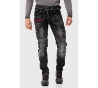 Cargojeans CIPO & BAXX "Hose", Herren, Gr. 42, Länge 32, schwarz, 68% Baumwolle, 30% Polyester, 2% Elasthan, gestreift, regular fit lang, Jeans, Lässige Details und Applikationen (84192013-42) schwarz