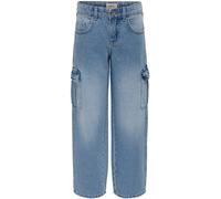 Cargojeans KIDS ONLY "KOGHARMONY WIDE CARGO CARROT PIM NOOS", Mädchen, Gr. 122, N-Gr, blau (light blau denim), Denim/Jeans, Obermaterial: 100% Baumwolle, Abriebeffekte, weit knöchellang, Jeans Cargoje