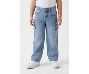 Cargojeans KIDS ONLY "KOGHARMONY WIDE CARGO CARROT PIM NOOS", Mädchen, Gr. 128, N-Gr, blau (light blau denim), Denim/Jeans, Obermaterial: 100% Baumwolle, Abriebeffekte, weit knöchellang, Jeans (542807