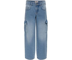 Cargojeans KIDS ONLY "KOGHARMONY WIDE CARGO CARROT PIM NOOS", Mädchen, Gr. 152, N-Gr, blau (light blau denim), Denim/Jeans, Obermaterial: 100% Baumwolle, Abriebeffekte, weit knöchellang, Jeans (542807