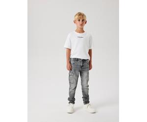 Cargojeans NAME IT "NKMSILAS TAP CARGO JEANS 6650-AZ NOOS", Jungen, Gr. 128, N-Gr, blau (medium grau denim), Denim/Jeans, Obermaterial: 99% Baumwolle, 1% Elasthan, Abriebeffekte, slim fit knöchellang,