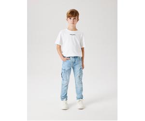 Cargojeans NAME IT "NKMSILAS TAP CARGO JEANS 6650-AZ NOOS", Jungen, Gr. 146, N-Gr, blau (light blau denim), Denim/Jeans, Obermaterial: 99% Baumwolle, 1% Elasthan, Abriebeffekte, slim fit knöchellang,