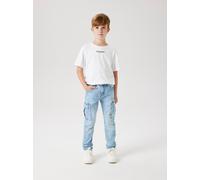 Cargojeans NAME IT "NKMSILAS TAP CARGO JEANS 6650-AZ NOOS", Jungen, Gr. 158, N-Gr, blau (light blau denim), Denim/Jeans, Obermaterial: 99% Baumwolle, 1% Elasthan, Abriebeffekte, slim fit knöchellang, 