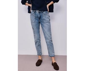 Cargojeans STREET ONE "Style Charlie", Damen, Gr. 32, Länge 28, bleached washed, Denim/Jeans, Obermaterial: 85% Baumwolle, 9% Polyester, 4% Elastomultiester, 2% Elasthan, unifarben, loose fit lang, Je