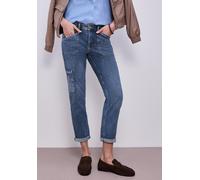Cargojeans STREET ONE "Style Charlie", Damen, Gr. 34, Länge 28, medium blau wash, Denim/Jeans, Obermaterial: 76% Baumwolle, 18% Lyocell, 4% Elastomultiester, 2% Elasthan, unifarben, loose fit lang, Je