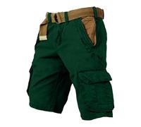 Cargoshorts Herren Weites Bein Kurze Hosen Mit Taschen Cargo Shorts Casual Sommershorts Baggy Lässige Freizeitshorts Leichte Einfarbig Herren-Shorts Freizeit Weiche Short Dark Grün XL