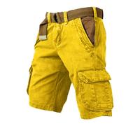 Cargoshorts Herren Weites Bein Kurze Hosen Mit Taschen Cargo Shorts Casual Sommershorts Baggy Lässige Freizeitshorts Leichte Einfarbig Herren-Shorts Freizeit Weiche Short Gelb XXL