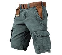 Cargoshorts Herren Weites Bein Kurze Hosen Mit Taschen Cargo Shorts Casual Sommershorts Baggy Lässige Freizeitshorts Leichte Einfarbig Herren-Shorts Freizeit Weiche Short Grün XXXXXL