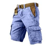 Cargoshorts Herren Weites Bein Kurze Hosen Mit Taschen Cargo Shorts Casual Sommershorts Baggy Lässige Freizeitshorts Leichte Einfarbig Herren-Shorts Freizeit Weiche Short Light Blau M