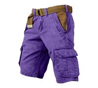 Cargoshorts Herren Weites Bein Kurze Hosen Mit Taschen Cargo Shorts Casual Sommershorts Baggy Lässige Freizeitshorts Leichte Einfarbig Herren-Shorts Freizeit Weiche Short Lila M