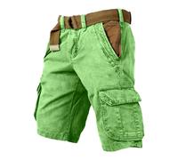 Cargoshorts Herren Weites Bein Kurze Hosen Mit Taschen Cargo Shorts Casual Sommershorts Baggy Lässige Freizeitshorts Leichte Einfarbig Herren-Shorts Freizeit Weiche Short Grün XXL
