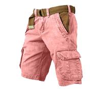 Cargoshorts Herren Weites Bein Kurze Hosen Mit Taschen Cargo Shorts Casual Sommershorts Baggy Lässige Freizeitshorts Leichte Einfarbig Herren-Shorts Freizeit Weiche Short Heißes Rosa XL