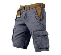 Cargoshorts Herren Weites Bein Kurze Hosen Mit Taschen Cargo Shorts Casual Sommershorts Baggy Lässige Freizeitshorts Leichte Einfarbig Herren-Shorts Freizeit Weiche Short Grau XL