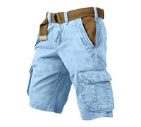 Cargoshorts Herren Weites Bein Kurze Hosen Mit Taschen Cargo Shorts Casual Sommershorts Baggy Lässige Freizeitshorts Leichte Einfarbig Herren-Shorts Freizeit Weiche Short Himmelblau XL