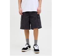 Cargoshorts JACK & JONES "JPSTKARL AVERY CARGO SHORTS LNG", Herren, Gr. S, N-Gr, schwarz, Web, Obermaterial: 100% Baumwolle, unifarben, relaxed fit knielang, Hosen Cargoshorts (49320156-S)