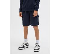 Cargoshorts JACK & JONES JUNIOR "JPSTBRADLEY SWEAT CARGO SHORTS SN JNR", Mädchen, Gr. 140, N-Gr, blau (navy blazer), Web, Obermaterial: 65% Polyester, 35% Baumwolle, unifarben, regular fit knielang, H