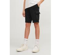Cargoshorts JACK & JONES JUNIOR "JPSTBRADLEY SWEAT CARGO SHORTS SN JNR", Mädchen, Gr. 140, N-Gr, schwarz, Web, Obermaterial: 65% Polyester, 35% Baumwolle, unifarben, regular fit knielang, Hosen (96125