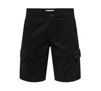 Cargoshorts ONLY & SONS "ONSTURIN SLIM TWILL CARGO SHORTS OTL", Herren, Gr. XS, N-Gr, schwarz, Web, Obermaterial: 65% Baumwolle, 35% Polyester, unifarben, slim fit knielang, Hosen Cargoshorts (9133584