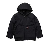 Carhartt Boys' Zip Front Canvas Insulated Hooded Active Jac, Caviar Black, Large (14/16)