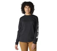 Carhartt Damen Loose Fit, schweres, langärmliges T-Shirt mit Logo-Grafik auf dem Ärmel, Schwarz, L