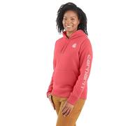 Carhartt Damen-Sweatshirt, lockere Passform, mittelschwer, Logo-Ärmel, Grafik-Sweatshirt, Rosa Lachs Heather, XL