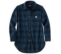 Carhartt Damen-Tunika Rugged Flex Relaxed Fit, mittelschwer, Flanell, langärmelig, kariert, Nacht Blau, Klein