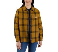 Carhartt Damen Loose Fit Heavyweight Twill Long-Sleeve Plaid Work Utility Button Down Shirt, Carhartt Brown, XL EU